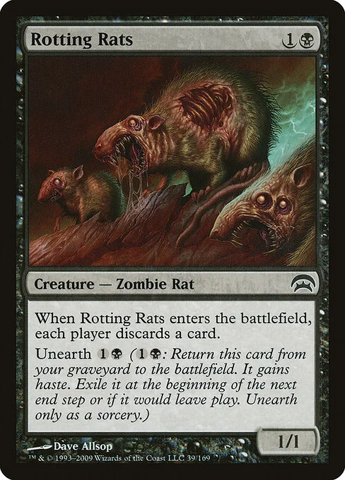 Rotting Rats, carta Magic di tipo Creature — Zombie Rat illustrata da Dave Allsop