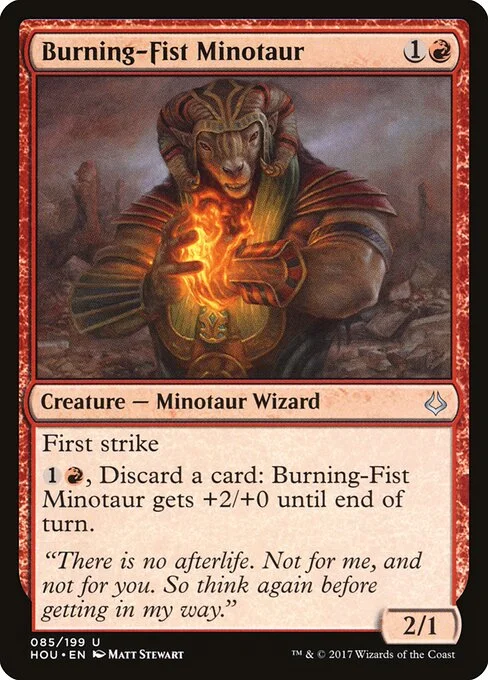 Burning-Fist Minotaur, carta Magic di tipo Creature — Minotaur Wizard illustrata da Matt Stewart