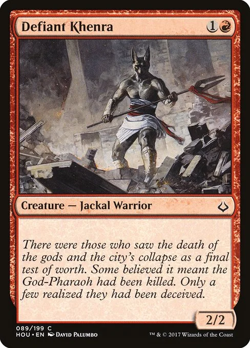 Defiant Khenra, carta Magic di tipo Creature — Jackal Warrior illustrata da David Palumbo