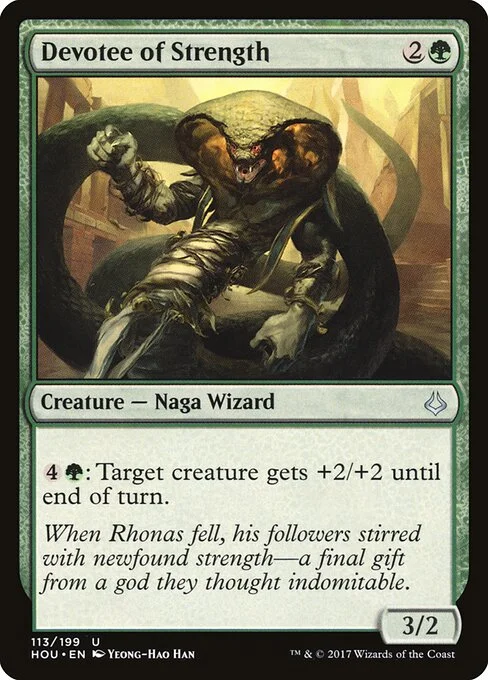 Devotee of Strength, carta Magic di tipo Creature — Snake Wizard illustrata da Yeong-Hao Han