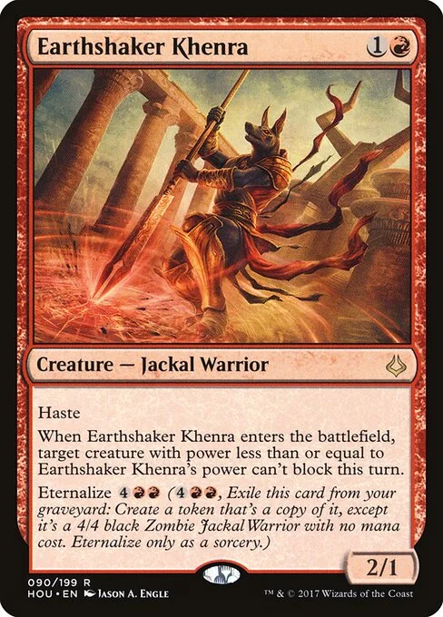 Earthshaker Khenra, carta Magic di tipo Creature — Jackal Warrior illustrata da Jason A. Engle