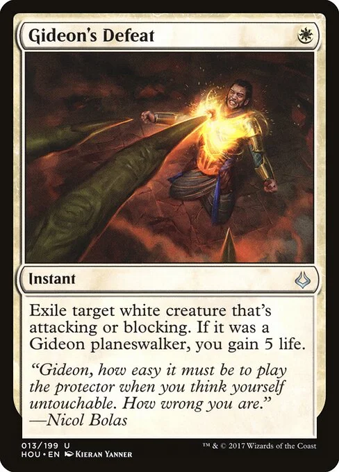 Gideon's Defeat, carta Magic di tipo Instant illustrata da Kieran Yanner