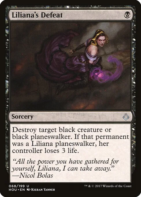 Liliana's Defeat, carta Magic di tipo Sorcery illustrata da Kieran Yanner