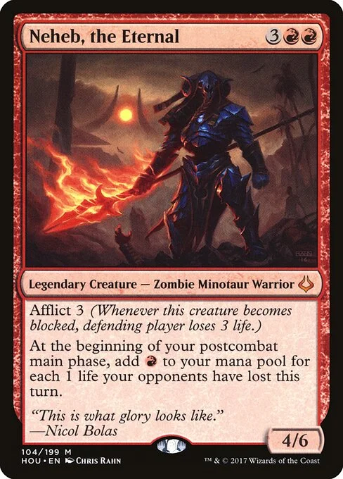 Neheb, the Eternal, carta Magic di tipo Legendary Creature — Zombie Minotaur Warrior illustrata da Chris Rahn