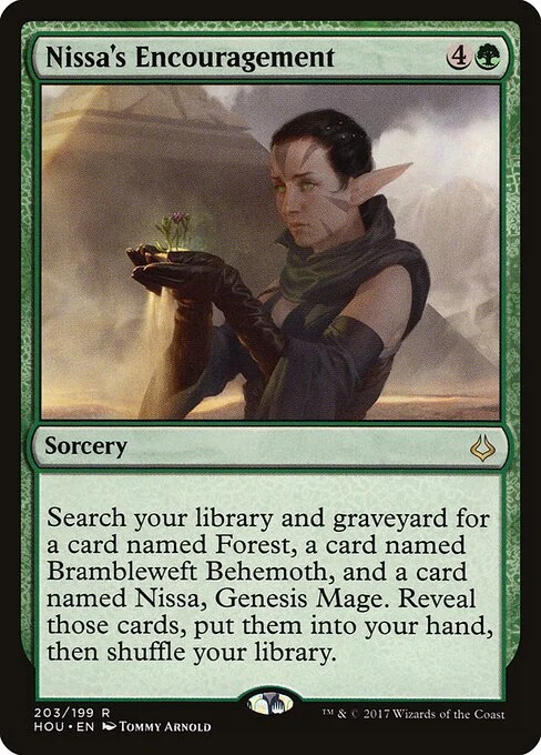 Nissa's Encouragement, carta Magic di tipo Sorcery illustrata da Tommy Arnold