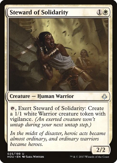 Steward of Solidarity, carta Magic di tipo Creature — Human Warrior illustrata da Sara Winters