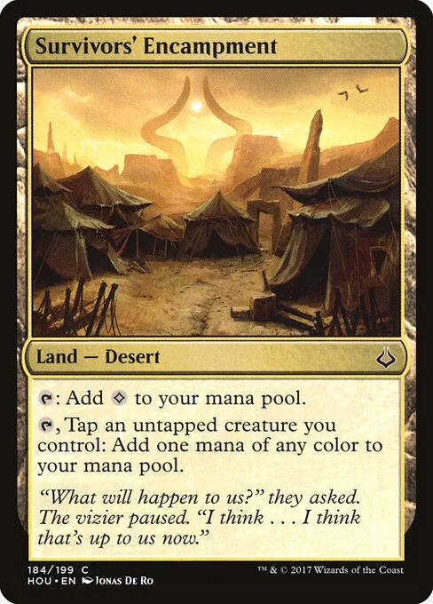 Survivors' Encampment, carta Magic di tipo Land — Desert illustrata da Jonas De Ro
