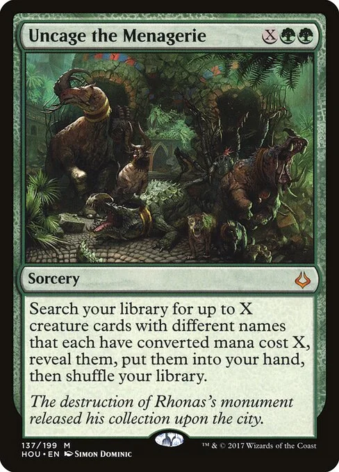 Uncage the Menagerie, carta Magic di tipo Sorcery illustrata da Simon Dominic