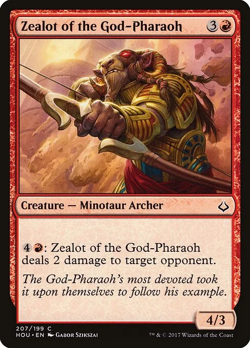 Zealot of the God-Pharaoh, carta Magic di tipo Creature — Minotaur Archer illustrata da Gabor Szikszai