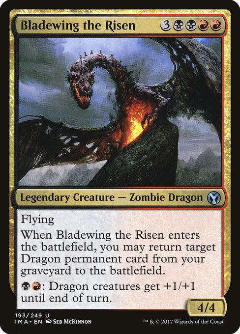 Bladewing the Risen, carta Magic di tipo Legendary Creature — Zombie Dragon illustrata da Seb McKinnon