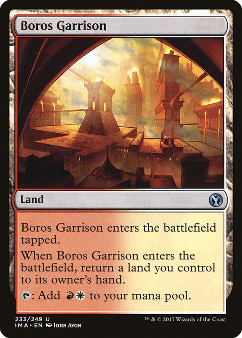 Boros Garrison, carta Magic di tipo Land illustrata da John Avon