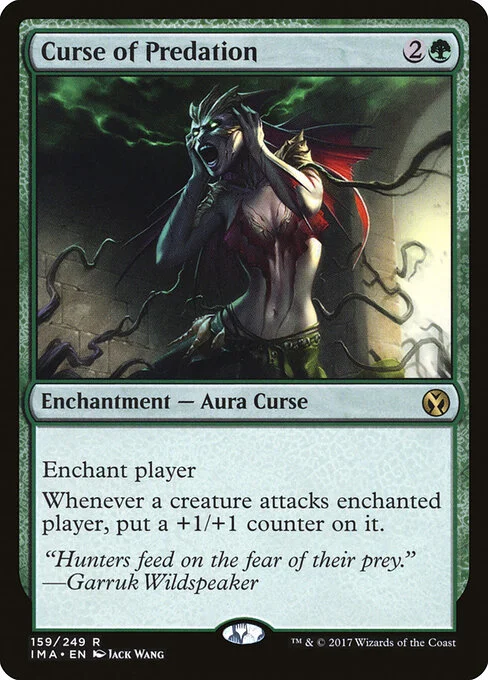 Curse of Predation, carta Magic di tipo Enchantment — Aura Curse illustrata da Jack Wang