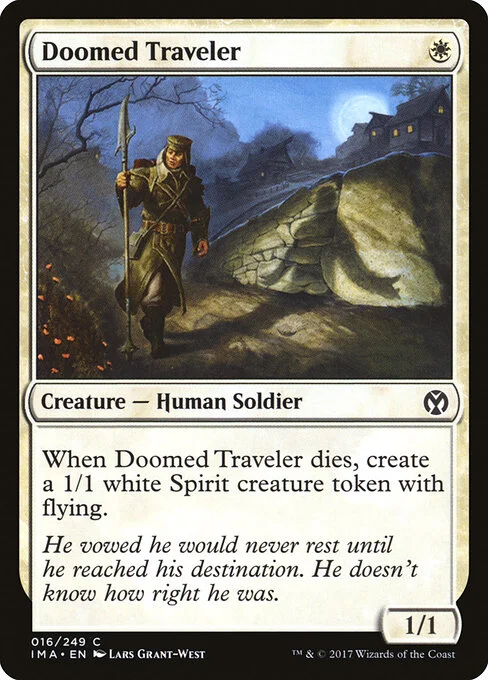 Doomed Traveler, carta Magic di tipo Creature — Human Soldier illustrata da Lars Grant-West