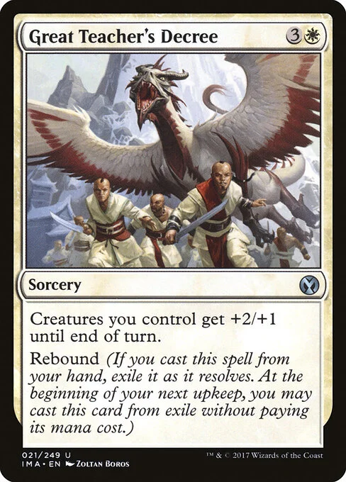 Great Teacher's Decree, carta Magic di tipo Sorcery illustrata da Zoltan Boros