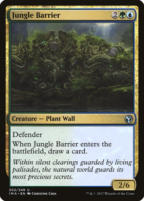 Jungle Barrier, carta Magic di tipo Creature — Plant Wall illustrata da Christine Choi