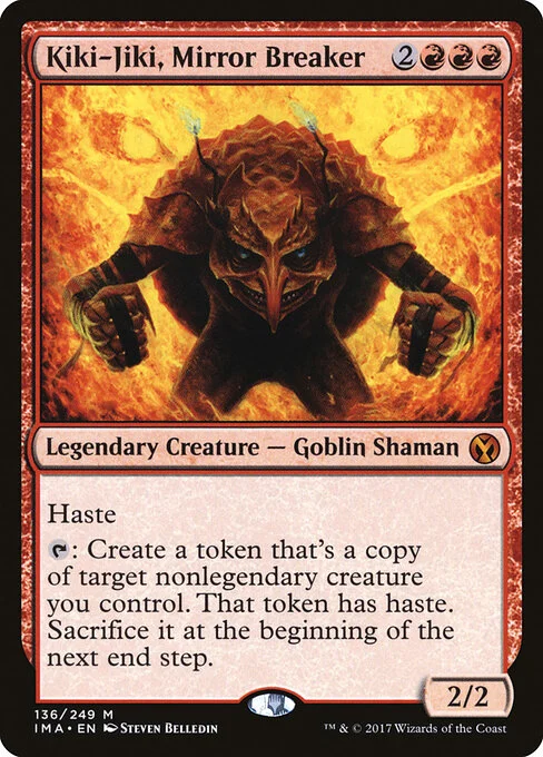 Kiki-Jiki, Mirror Breaker, carta Magic di tipo Legendary Creature — Goblin Shaman illustrata da Steven Belledin