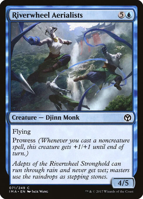 Riverwheel Aerialists, carta Magic di tipo Creature — Djinn Monk illustrata da Jack Wang