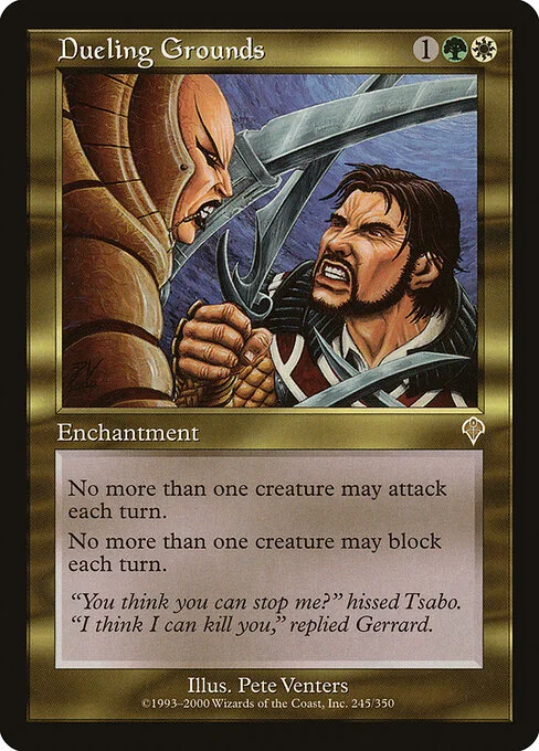 Dueling Grounds, carta Magic di tipo Enchantment illustrata da Pete Venters