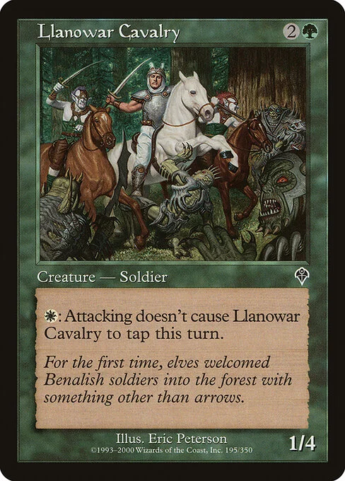 Llanowar Cavalry, carta Magic di tipo Creature — Human Soldier illustrata da Eric Peterson