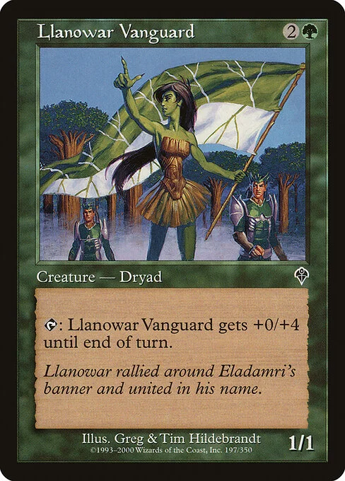 Llanowar Vanguard, carta Magic di tipo Creature — Dryad illustrata da Greg Hildebrandt & Tim Hildebrandt