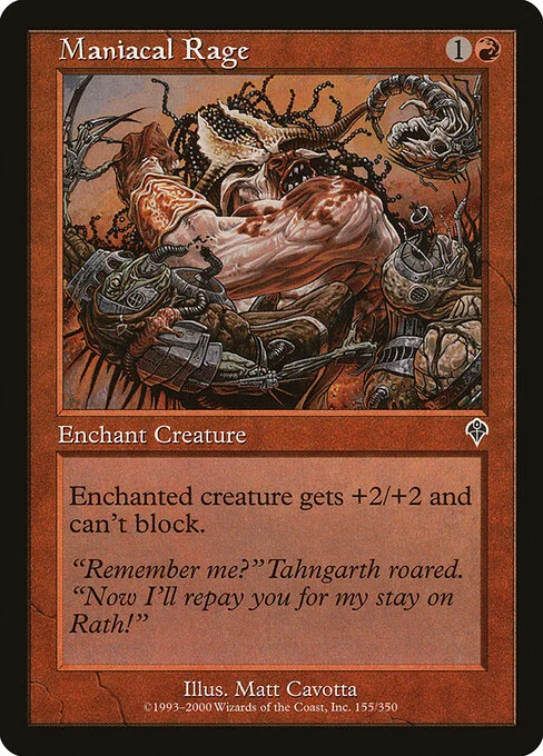 Maniacal Rage, carta Magic di tipo Enchantment — Aura illustrata da Matt Cavotta