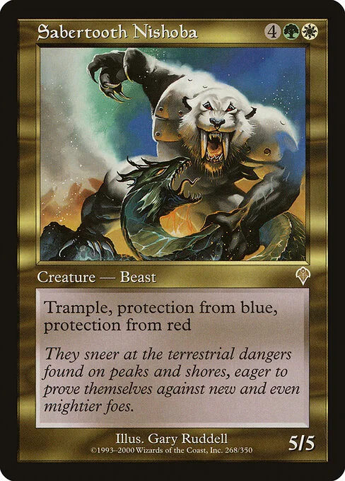 Sabertooth Nishoba, carta Magic di tipo Creature — Cat Beast Warrior illustrata da Gary Ruddell