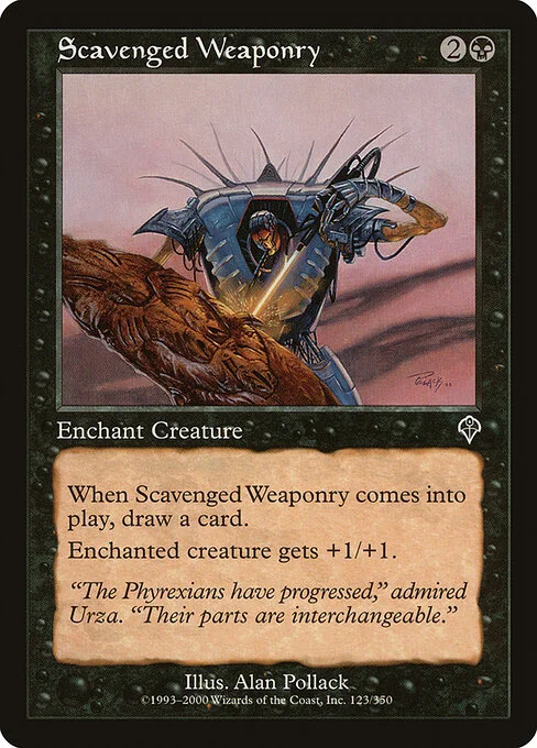 Scavenged Weaponry, carta Magic di tipo Enchantment — Aura illustrata da Alan Pollack