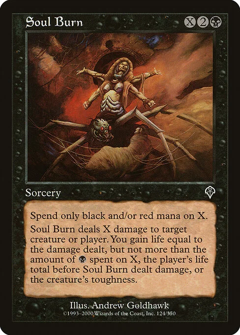 Soul Burn, carta Magic di tipo Sorcery illustrata da Andrew Goldhawk