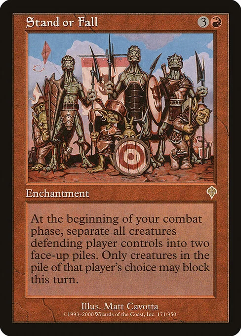 Stand or Fall, carta Magic di tipo Enchantment illustrata da Matt Cavotta