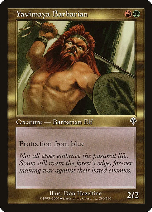 Yavimaya Barbarian, carta Magic di tipo Creature — Elf Barbarian illustrata da Don Hazeltine