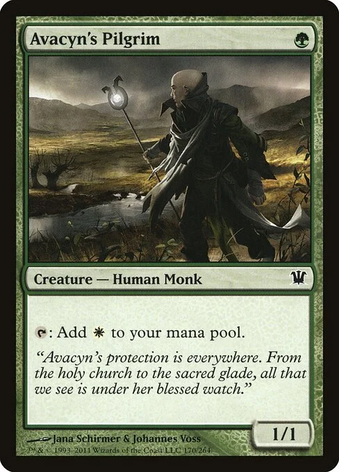 Avacyn's Pilgrim, carta Magic di tipo Creature — Human Monk illustrata da Jana Schirmer & Johannes Voss