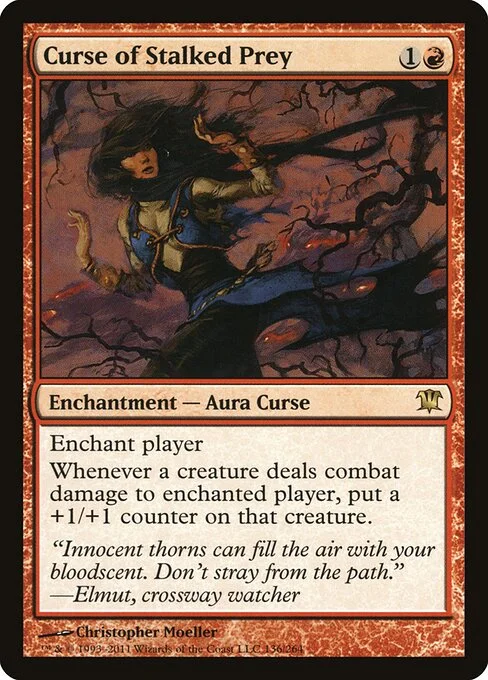 Curse of Stalked Prey, carta Magic di tipo Enchantment — Aura Curse illustrata da Christopher Moeller