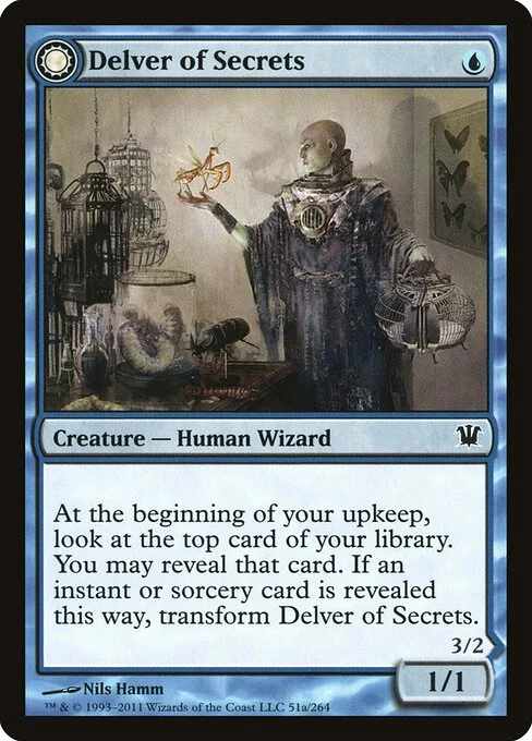 Delver of Secrets // Insectile Aberration, carta Magic di tipo Creature — Human Wizard // Creature — Human Insect illustrata da Nils Hamm
