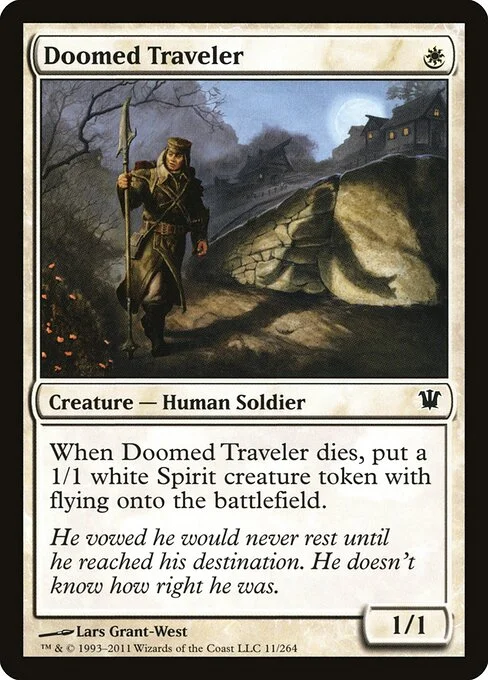 Doomed Traveler, carta Magic di tipo Creature — Human Soldier illustrata da Lars Grant-West