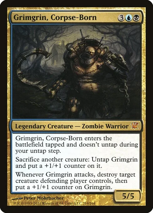 Grimgrin, Corpse-Born, carta Magic di tipo Legendary Creature — Zombie Warrior illustrata da Peter Mohrbacher