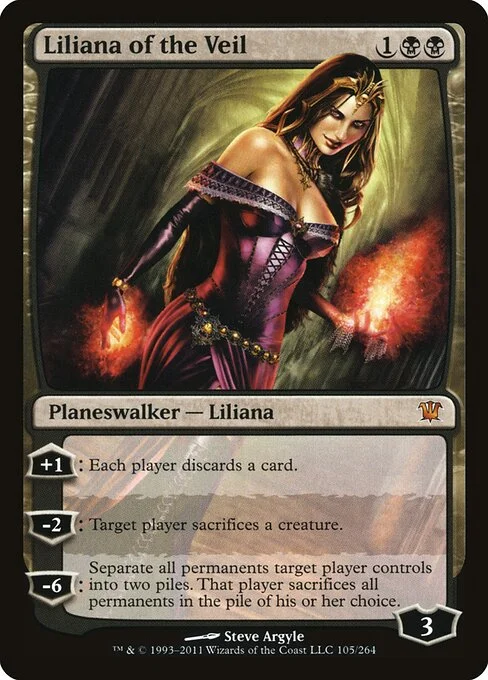 Liliana of the Veil, carta Magic di tipo Legendary Planeswalker — Liliana illustrata da Steve Argyle