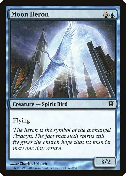 Moon Heron, carta Magic di tipo Creature — Spirit Bird illustrata da Charles Urbach