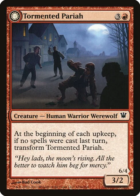 Tormented Pariah // Rampaging Werewolf, carta Magic di tipo Creature — Human Warrior Werewolf // Creature — Werewolf illustrata da Bud Cook