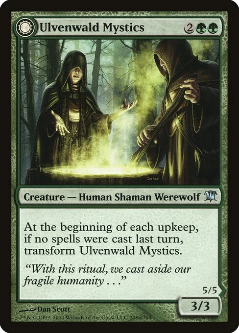 Ulvenwald Mystics // Ulvenwald Primordials, carta Magic di tipo Creature — Human Shaman Werewolf // Creature — Werewolf illustrata da Dan Murayama Scott