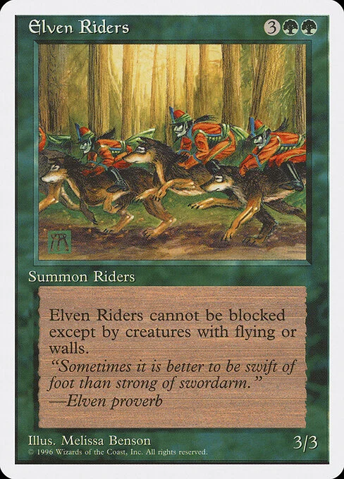 Elven Riders, carta Magic di tipo Creature — Elf illustrata da Melissa A. Benson