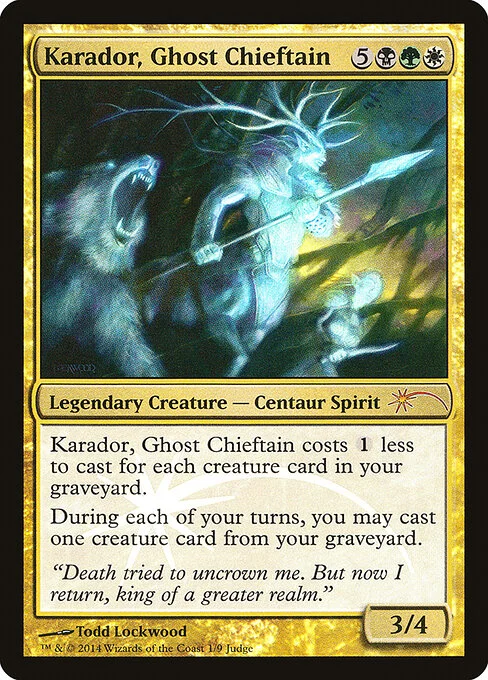 Karador, Ghost Chieftain, carta Magic di tipo Legendary Creature — Centaur Spirit illustrata da Todd Lockwood