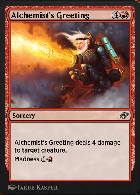 Alchemist's Greeting, carta Magic di tipo Sorcery illustrata da Jakub Kasper