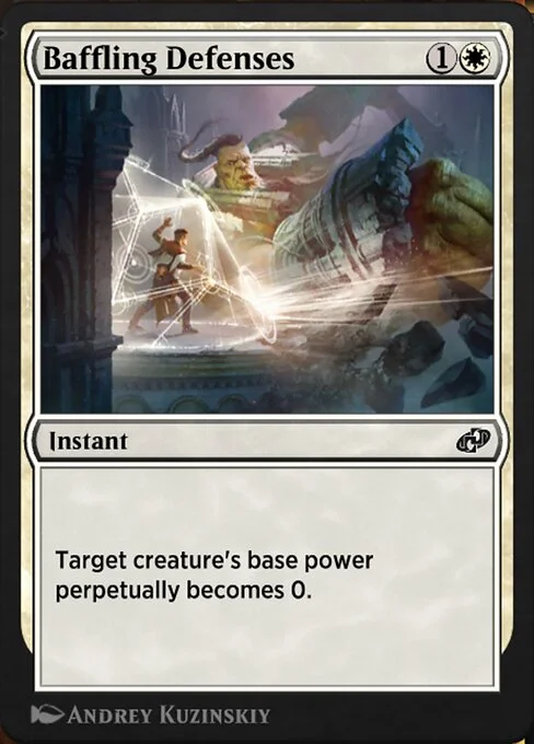 Baffling Defenses, carta Magic di tipo Instant illustrata da Andrey Kuzinskiy