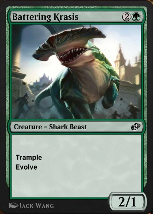 Battering Krasis, carta Magic di tipo Creature — Shark Beast illustrata da Jack Wang