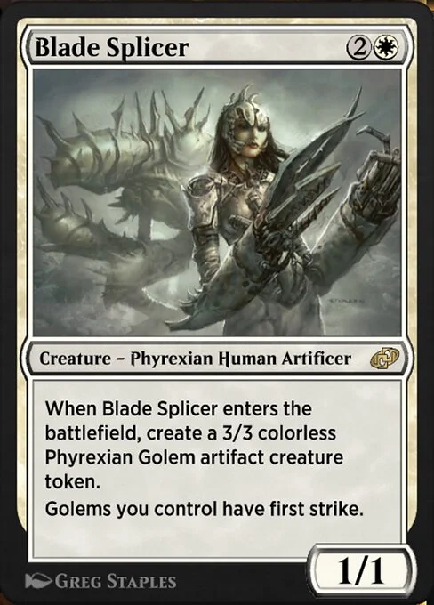 Blade Splicer, carta Magic di tipo Creature — Phyrexian Human Artificer illustrata da Greg Staples
