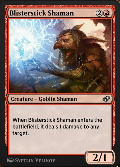 Blisterstick Shaman, carta Magic di tipo Creature — Goblin Shaman illustrata da Svetlin Velinov