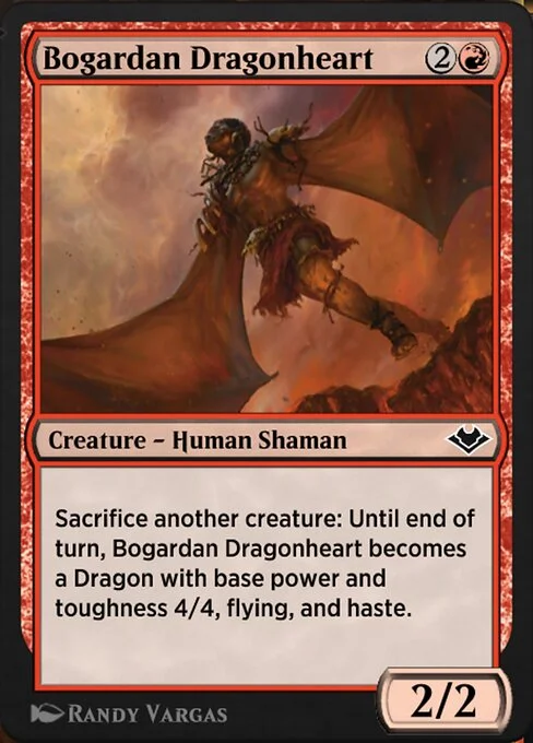 Bogardan Dragonheart, carta Magic di tipo Creature — Human Shaman illustrata da Randy Vargas