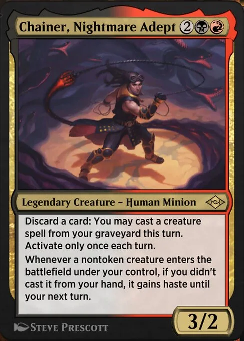 Chainer, Nightmare Adept, carta Magic di tipo Legendary Creature — Human Minion illustrata da Steve Prescott