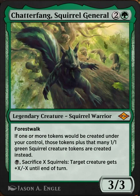 Chatterfang, Squirrel General, carta Magic di tipo Legendary Creature — Squirrel Warrior illustrata da Jason A. Engle