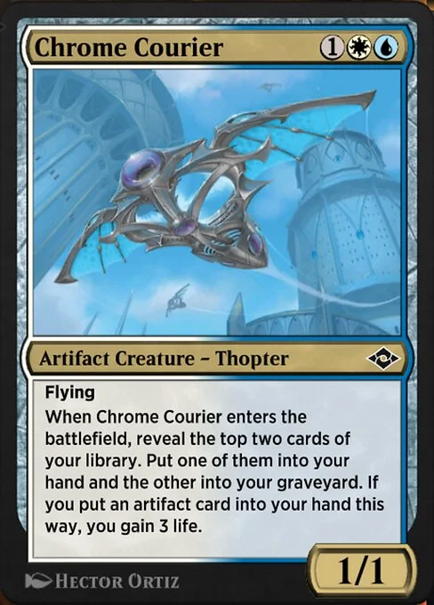 Chrome Courier, carta Magic di tipo Artifact Creature — Thopter illustrata da Hector Ortiz